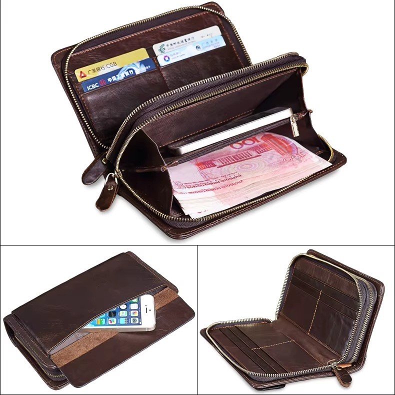 Portefeuille en Cuir Véritable à Double fermeture Eclair – Image 4