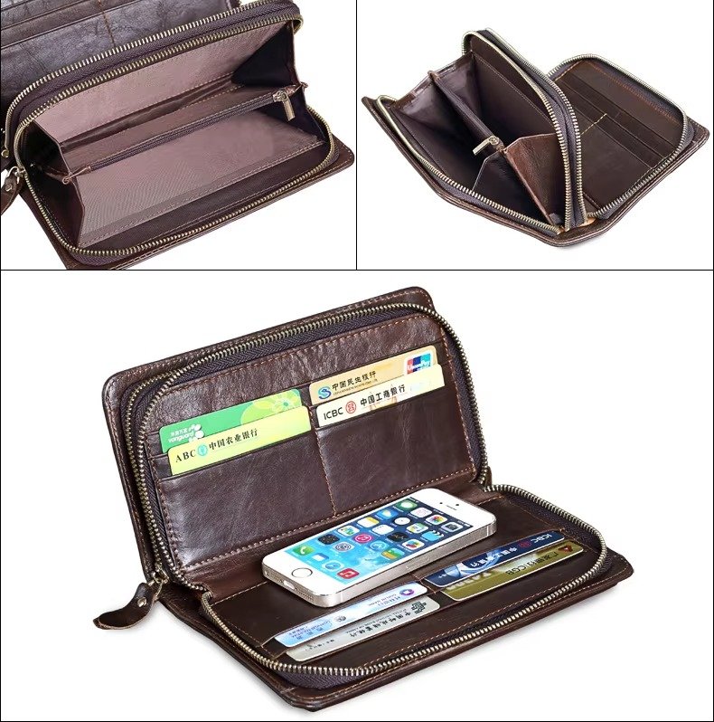 Portefeuille en Cuir Véritable à Double fermeture Eclair – Image 3