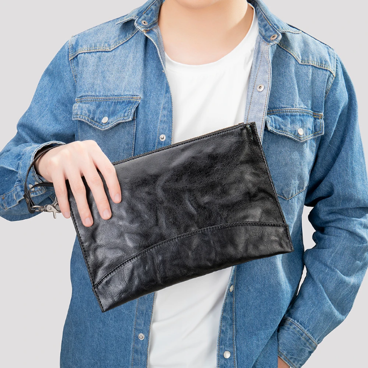 Sac à main En Cuir Véritable Noir Ultra slim – Image 5