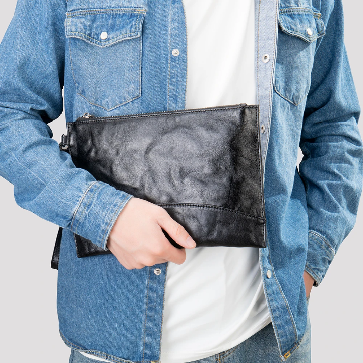 Sac à main En Cuir Véritable Noir Ultra slim – Image 4