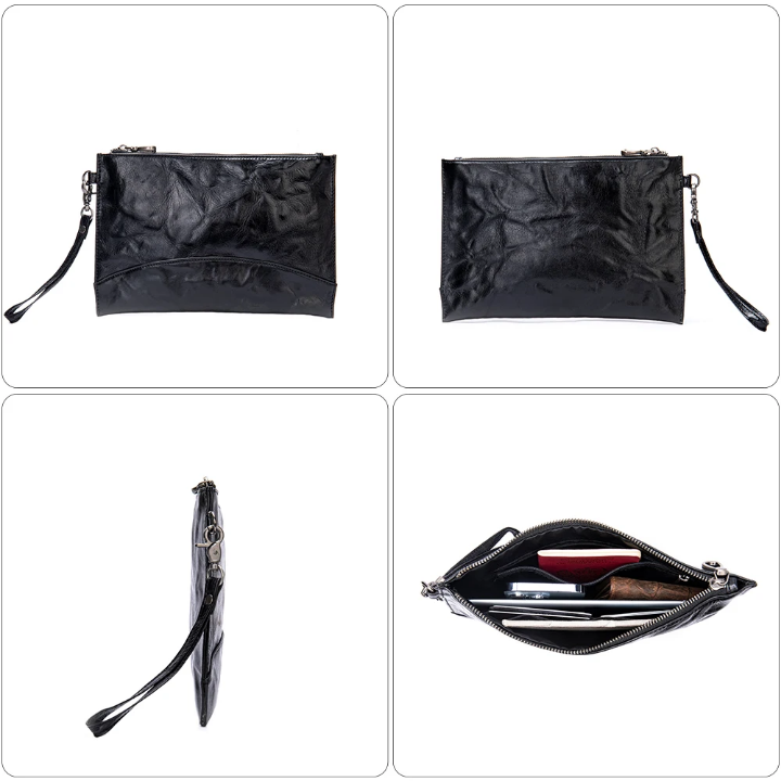 Sac à main En Cuir Véritable Noir Ultra slim – Image 2